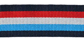 Donkerblauw-rood-wit-blauw-donkerblauw grosgrainband 25 mm (ca. 45 m) Donkerblauw-rood-wit-blauw-donkerblauw grosgrainband 25 mm (ca. 45 m)