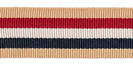 Zand-rood-wit-donkerblauw-zand grosgrainband 25 mm (ca. 45 m) Zand-rood-wit-donkerblauw-zand grosgrainband 25 mm (ca. 45 m)
