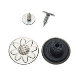 Jeans knoop mat zilverkleurig met bloem 17 mm (ca. 100 stuks) Jeans knoop mat zilverkleurig met bloem 17 mm (ca. 100 stuks)