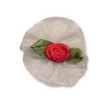 Roosje satijn rood op wit organza blad 30 mm (10 stuks) Roosje satijn rood op wit organza blad 30 mm (10 stuks)