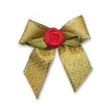 Gouden strik met rood roosje op blad (25 stuks) Gouden strik met rood roosje op blad (25 stuks)