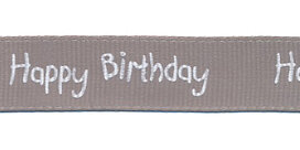 Grijs grosgrainband Happy Birthday 16 mm (ca. 20 m) Grijs grosgrainband Happy Birthday 16 mm (ca. 20 m)