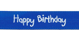 Kobalt blauw grosgrainband Happy Birthday 16 mm (ca. 20 m) Kobalt blauw grosgrainband Happy Birthday 16 mm (ca. 20 m)