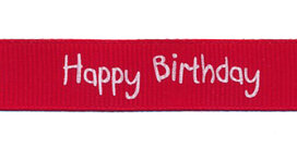 Rood grosgrainband Happy Birthday 16 mm (ca. 20 m) Rood grosgrainband Happy Birthday 16 mm (ca. 20 m)