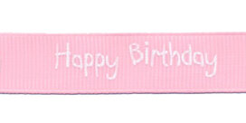 Roze grosgrainband Happy Birthday 16 mm (ca. 20 m) Roze grosgrainband Happy Birthday 16 mm (ca. 20 m)